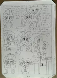 Size: 1836x2524 | Tagged: artist:ysc99, comic, crossover, crying, dan, dan vs, derpibooru import, elise (dan vs), human, humanized, monochrome, pinkie pie, safe, the wheel and the butterfly saga