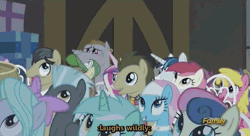 Size: 635x346 | Tagged: safe, derpibooru import, screencap, bon bon, bulk biceps, cheerilee, cherry berry, doctor whooves, filthy rich, flitter, hayseed turnip truck, lotus blossom, lyra heartstrings, ponet, princess cadance, roseluck, savoir fare, shining armor, sweetie drops, thunderlane, time turner, pony, slice of life (episode), animated, fourth doctor's scarf, male, squishy cheeks, stallion, subtitles, tom baker's scarf