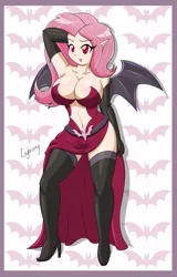 Size: 4274x6667 | Tagged: absurd resolution, adorasexy, armpits, artist:thebrokencog, breasts, busty fluttershy, cleavage, clothes, cute, derpibooru import, evening gloves, female, flutterbat, fluttershy, high heel boots, high heels, human, humanized, latex, race swap, sexy, socks, solo, stockings, suggestive, thigh highs, vampire