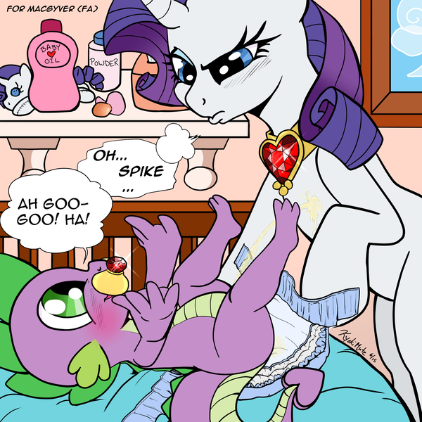 Size: 1575x1575 | Tagged: questionable, artist:kyokimute, derpibooru import, rarity, spike, blushing, diaper, diaper fetish, female, male, pacifier, pissing, shipping, sparity, straight, urine, watersports, wetting