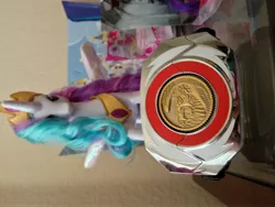 Size: 3264x2448 | Tagged: derpibooru import, dino buckler, irl, photo, power morpher, power rangers, princess celestia, safe, toy, zyuranger