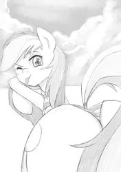 Size: 726x1032 | Tagged: artist:henpai brothel, clothes, derpibooru import, explicit source, monochrome, plot, rainbow dash, solo, suggestive, swimsuit