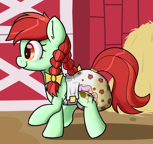 Size: 1280x1200 | Tagged: apple family member, artist:skitter, candy apples, cute, derpibooru import, diaper, diaper fetish, messy diaper, poofy diaper, poop, poopy diaper, questionable, scat, urine, wet diaper