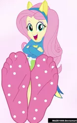 Size: 707x1131 | Tagged: suggestive, artist:maze1000, derpibooru import, fluttershy, equestria girls, clothes, cute, feet, female, foot fetish, foot focus, socks, soles, solo, solo female