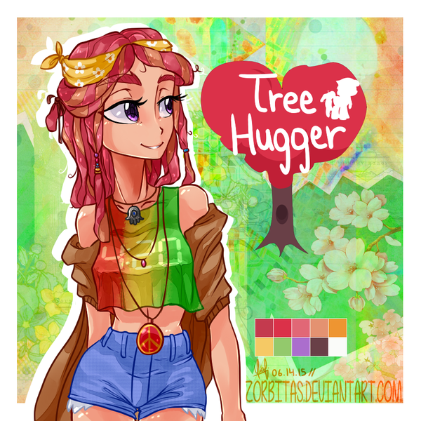 Size: 894x894 | Tagged: 420, artist:zorbitas, beautiful, belly button, cute, derpibooru import, dreadlocks, female, huggerbetes, human, humanized, midriff, safe, smiling, solo, tree hugger