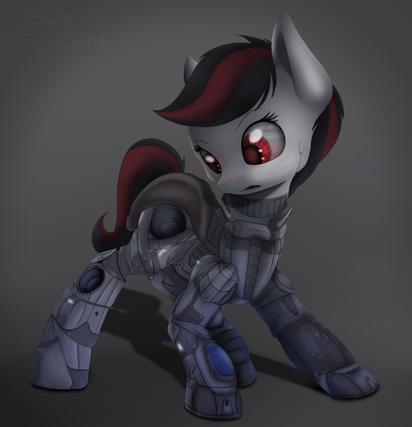 Size: 1860x1928 | Tagged: dead source, safe, artist:allyster-black, derpibooru import, oc, oc:blackjack, unofficial characters only, cyborg, pony, unicorn, fallout equestria, fallout equestria: project horizons, blank flank, level 2 (project horizons), solo