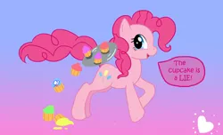 Size: 1800x1092 | Tagged: artist:nazorthegreater, cupcake, derpibooru import, pinkie pie, safe, the cake is a lie