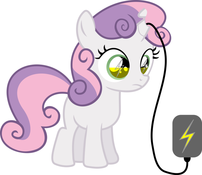 Size: 6934x6000 | Tagged: safe, artist:yoshimon1, derpibooru import, sweetie belle, pony, robot, unicorn, absurd resolution, female, filly, foal, hooves, horn, power cord, recharging, simple background, solo, sweetie bot, transparent background, vector