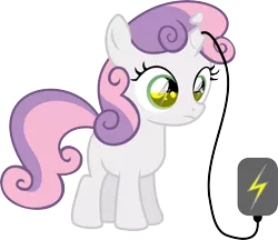 Size: 6934x6000 | Tagged: safe, artist:yoshimon1, derpibooru import, sweetie belle, pony, robot, unicorn, absurd resolution, female, filly, foal, hooves, horn, power cord, recharging, simple background, solo, sweetie bot, transparent background, vector