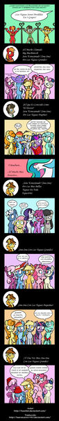 Size: 800x5658 | Tagged: suggestive, artist:toonbat, derpibooru import, applejack, big macintosh, bon bon, carrot top, derpy hooves, doctor whooves, fluttershy, golden harvest, lyra heartstrings, octavia melody, pinkie pie, princess celestia, rainbow dash, rarity, sweetie drops, time turner, trixie, twilight sparkle, earth pony, pegasus, pony, unicorn, armpits, comic, female, futurama, implied sex, male, mane six, mare, parody, snu-snu, spanish, stallion, translation