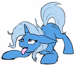 Size: 1182x1026 | Tagged: suggestive, artist:vulapa, color edit, derpibooru import, edit, trixie, pony, unicorn, ahegao, colored, face down ass up, female, floppy ears, invisible stallion, looking up, mare, open mouth, simple background, smiling, solo, solo female, tongue out, white background, wide eyes