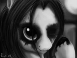 Size: 1302x979 | Tagged: artist:winternachts, black metal, corpse paint, derpibooru import, monochrome, octavia melody, semi-grimdark, solo