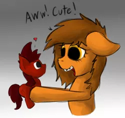 Size: 1280x1213 | Tagged: safe, artist:marsminer, derpibooru import, oc, oc:mars miner, oc:venus spring, unofficial characters only, earth pony, pony, unicorn, braces, female, floppy ears, heart, holding a pony, male, mare, marspring, open mouth, plushie, short horn, smiling, stallion