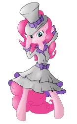 Size: 6000x9600 | Tagged: absurd resolution, anthro, artist:gezawatt, artist:ponyhd, bowtie, clothes, derpibooru import, dress, elegant, hat, looking at you, pinkie pie, safe, simple background, smiling, solo, transparent background, vector