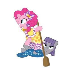 Size: 6480x6480 | Tagged: absurd resolution, artist:ponyhd, derpibooru import, dignified wear, duo, make new friends but keep discord, maud pie, oar, pinkie pie, pumice maud, safe, simple background, .svg available, transparent background, vector, zero fucks given
