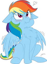 Size: 3000x4114 | Tagged: safe, artist:jessy, artist:midnightblitzz, derpibooru import, rainbow dash, pegasus, pony, :t, behaving like a bird, blushing, chest fluff, cute, dashabetes, eye clipping through hair, floppy ears, fluffy, frown, funny, glare, nose wrinkle, peacocking, pose, proud, scrunchy face, sitting, solo, spread wings, tsunderainbow, tsundere