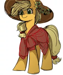 Size: 808x972 | Tagged: safe, artist:umeguru, derpibooru import, applejack, earth pony, pony, applebetes, clothes, cute, hat, shirt, simple background, smiling, solo, white background