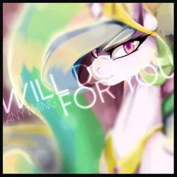 Size: 1000x1000 | Tagged: safe, artist:centerdave77, artist:santagiera, artist:spltfyre, derpibooru import, edit, princess celestia, alicorn, pony, blurry, female, looking at you, mare, simple, smiling, solo, text