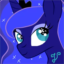 Size: 542x542 | Tagged: safe, artist:purpleloverpony, derpibooru import, princess luna, alicorn, pony, bust, crown, eyeshadow, female, jewelry, lidded eyes, makeup, mare, regalia, smiling, solo, starry eyes, wingding eyes