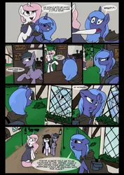 Size: 1240x1754 | Tagged: artist:lunarcakez, cewestia, comic, comic:the origins of hollow shades, derpibooru import, filly, oc, oc:daydream, oc:june, pink-mane celestia, princess celestia, princess luna, safe, woona, younger