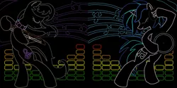 Size: 963x482 | Tagged: safe, artist:superstaredge96, derpibooru import, octavia melody, vinyl scratch, neon, wallpaper