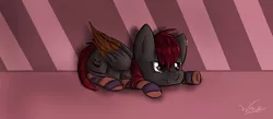 Size: 1500x652 | Tagged: safe, artist:wave-realm, derpibooru import, oc, oc:spiral night, unofficial characters only, pegasus, pony, bored, clothes, socks