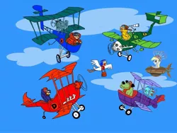 Size: 960x720 | Tagged: safe, derpibooru import, derpy hooves, pegasus, pony, dastardly and muttley in their flying machines, dick dastardly, female, hanna barbera, klunk, mare, meme, muffin 1, muttley, parody, vulture squadron, zilly