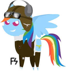 Size: 4500x4875 | Tagged: absurd resolution, artist:facelesssoles, clothes, derpibooru import, grin, hat, luftwaffe, nazi, pilot, pointy ponies, rainbow dash, safe, solo, sunglasses, swastika, uniform