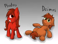 Size: 1280x958 | Tagged: artist:marsminer, colt, derpibooru import, female, filly, foal, male, marspring, oc, oc:deimos, oc:phobos, offspring, parent:oc:mars miner, parent:oc:venus spring, parents:marspring, parents:oc x oc, safe, smiling, unofficial characters only