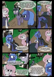 Size: 1240x1754 | Tagged: artist:lunarcakez, cewestia, comic, comic:the origins of hollow shades, derpibooru import, filly, oc, oc:daydream, oc:june, pink-mane celestia, princess celestia, princess luna, safe, woona, younger