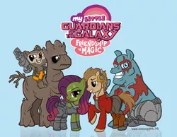 Size: 902x701 | Tagged: artist:theschlogger, derpibooru import, drax the destroyer, gamora, groot, guardians of the galaxy, ponified, rocket raccoon, safe, star-lord