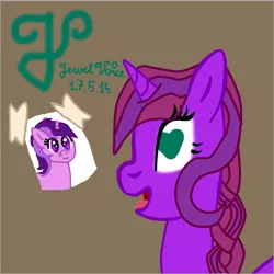 Size: 542x543 | Tagged: safe, artist:purpleloverpony, derpibooru import, amethyst star, oc, oc:jewel voice, pony, unicorn, eyes on the prize, heart eyes, open mouth, picture, smiling, tongue out, wingding eyes