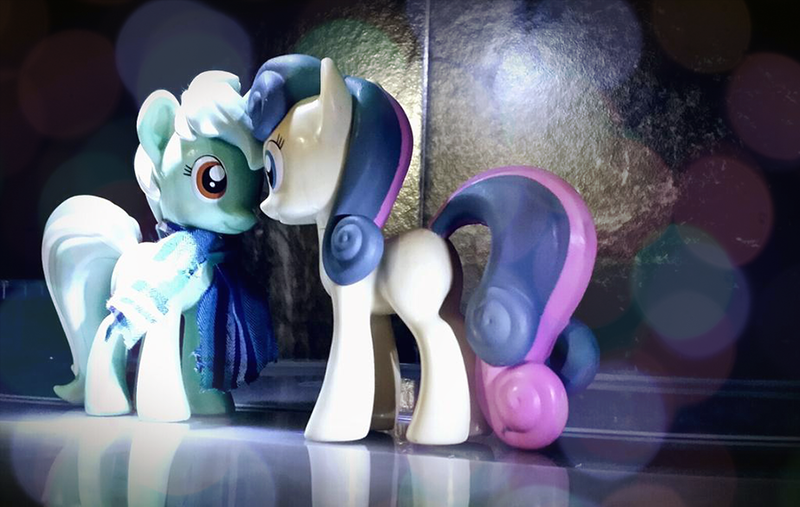 Size: 900x570 | Tagged: safe, artist:pixelkitties, derpibooru import, bon bon, lyra heartstrings, sweetie drops, best friends, clothes, female, funko, irl, lesbian, lyrabon, photo, scarf, shipping, toy