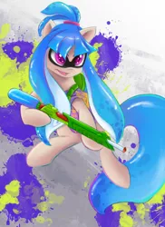 Size: 1200x1650 | Tagged: artist:ardail, crossover, derpibooru import, inkling, original species, ponified, safe, solo, splat charger, splatoon, squidpony