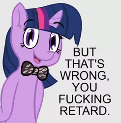 Size: 668x680 | Tagged: artist:porkboy, bill nye, bowtie, derpibooru import, looking at you, open mouth, reaction image, safe, smiling, solo, twilight sparkle, vulgar, wrong