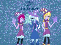 Size: 1024x745 | Tagged: safe, artist:night-shadow7, derpibooru import, fuchsia blush, lavender lace, trixie, equestria girls, rainbow rocks, background human, female, trixie and the illusions