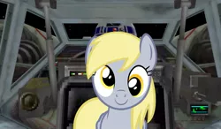 Size: 1607x941 | Tagged: safe, derpibooru import, derpy hooves, pegasus, pony, cockpit, female, mare, solo, star wars, starfighter, x-wing