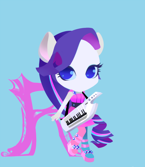 Size: 500x576 | Tagged: safe, artist:pan, derpibooru import, rarity, equestria girls, rainbow rocks, chibi, humanized, keytar, musical instrument, ponied up, solo