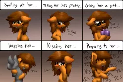 Size: 1280x853 | Tagged: safe, artist:marsminer, derpibooru import, oc, oc:anon, oc:venus spring, unofficial characters only, blushing, doing loving things, exploitable meme, meme, present, smiling