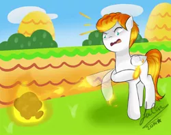 Size: 960x762 | Tagged: safe, derpibooru import, oc, oc:kaos meleer, unofficial characters only, pegasus, pony, burned, fire, goomba, super mario bros.