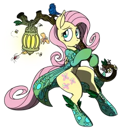 Size: 2400x2600 | Tagged: safe, artist:dfectivedvice, artist:pananovich, derpibooru import, fluttershy, bird, pony, animal, belly button, bipedal, carrying, colored, lantern, simple background, solo, staff, transparent background