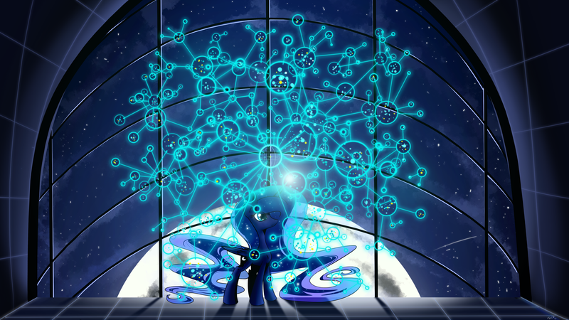 Size: 4800x2700 | Tagged: safe, artist:flamevulture17, derpibooru import, princess luna, absurd resolution, astronomy, beautiful, female, looking up, magic, map, moon, night, solo, star map, stars, wingding eyes