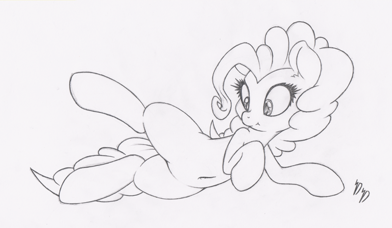 Size: 1000x584 | Tagged: safe, artist:dfectivedvice, derpibooru import, pinkie pie, pony, belly button, grayscale, monochrome, simple background, solo, traditional art