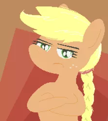 Size: 600x675 | Tagged: angry, applejack, artist:liracrown, braid, crossed arms, derpibooru import, hatless, looking at you, missing accessory, safe, simple background