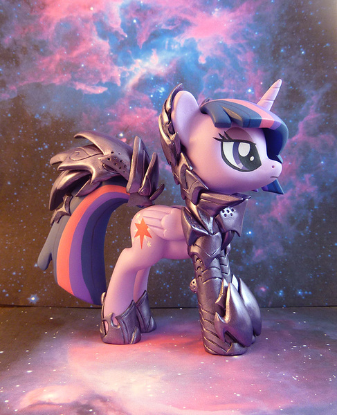 Size: 731x900 | Tagged: safe, artist:krowzivitch, derpibooru import, twilight sparkle, twilight sparkle (alicorn), alicorn, pony, armor, craft, female, figurine, mare, sculpture, solo, starry backdrop