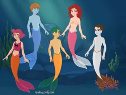 Size: 820x620 | Tagged: artist:aotearoa-geek13, babs seed, belly button, clothes, derpibooru import, featherweight, human, humanized, male, merboy, mermaid, mermaidized, mermaid maker, merman, mermanized, midriff, safe, seashell, snails, snips, species swap, topless, twist