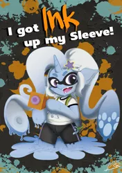 Size: 2483x3533 | Tagged: safe, artist:lima-hibiki, derpibooru import, trixie, inkling, pony, squid, unicorn, crossover, ink, melting, nintendo, splatoon, splattershot jr.