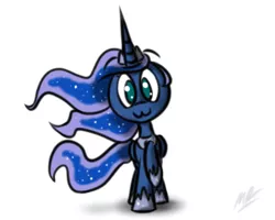 Size: 1500x1200 | Tagged: safe, artist:flamethegamer, derpibooru import, princess luna, :3, looking at you, raised hoof, simple background, solo