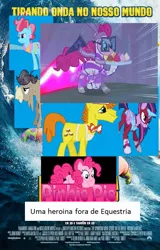 Size: 577x900 | Tagged: 1000 hours in ms paint, carrot cake, cranky doodle donkey, cup cake, derpibooru import, donkey, fili-second, masked matter-horn, movie spoof, ms paint, pinkie pie, portuguese, power ponies, safe, sponge out of water, the spongebob squarepants movie, twilight sparkle