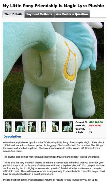 Size: 580x998 | Tagged: article, artifact, artist needed, clothes, derpibooru import, female, fleshlight, irl, lyra heartstrings, lyra plushie, mare, pants, photo, plothole plush lyra, plushie, questionable, sex toy, slowpoke, source needed, text, why is this a thing